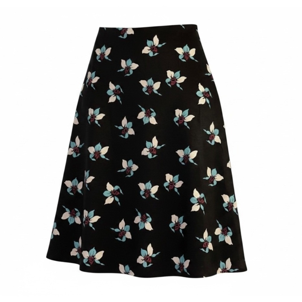Maeve by Anthropologie Zadie Lace-Up Floral A-Line Skirt Size 2 Black Midi